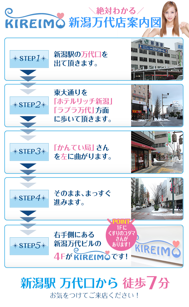 キレイモ(KIREIMO)新潟万代店の案内図