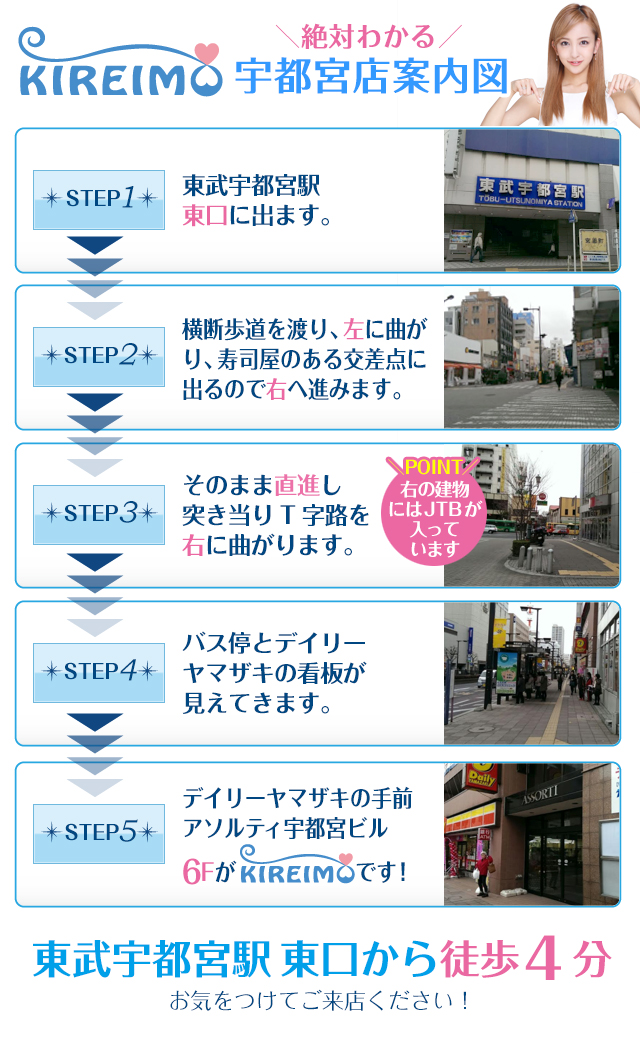 キレイモ(KIREIMO)宇都宮店の案内図